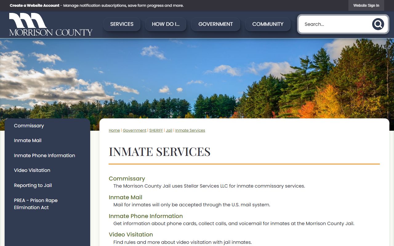 Morrison County inmate services hub for jail records, visitation, mail, phone, and commissary
