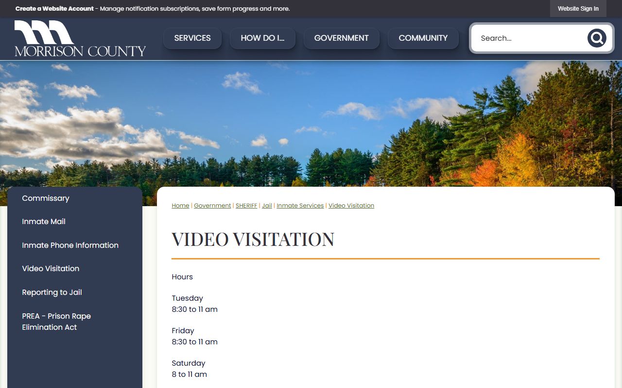 Morrison County Jail visitation schedule and rules for inmates